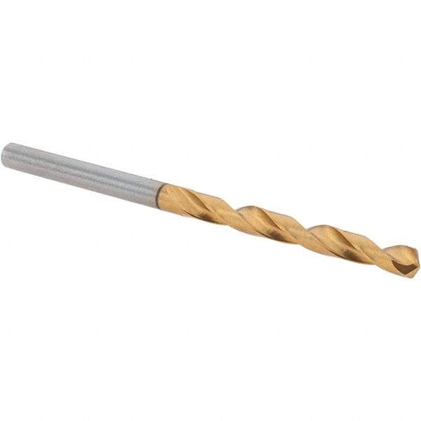 Guhring - 4.1mm 118° High Speed Steel Jobber Drill - TiN Finish, Right Hand Cut, Spiral Flute, Straight Shank, 75mm OAL, Standard Point - USA Tool & Supply
