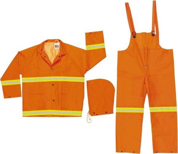 MCR Safety - Size 5XL, Orange, Rain Three Piece Suit - Detachable Hood, Take Up Snaps Ankle, Take Up Snaps Wrist - USA Tool & Supply