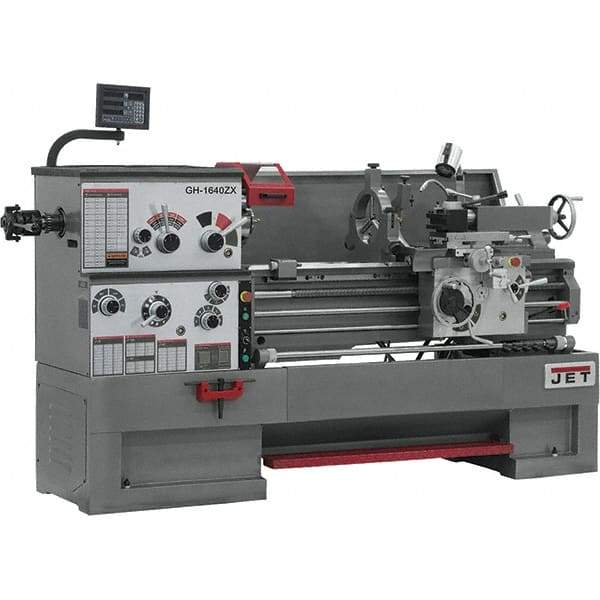 Jet - 16" Swing, 40" Between Centers, 230 Volt, Triple Phase Engine Lathe - 7MT Taper, 7-1/2 hp, 25 to 1,800 RPM, 3-1/8" Bore Diam, 40" Deep x 48" High x 97-1/2" Long - USA Tool & Supply