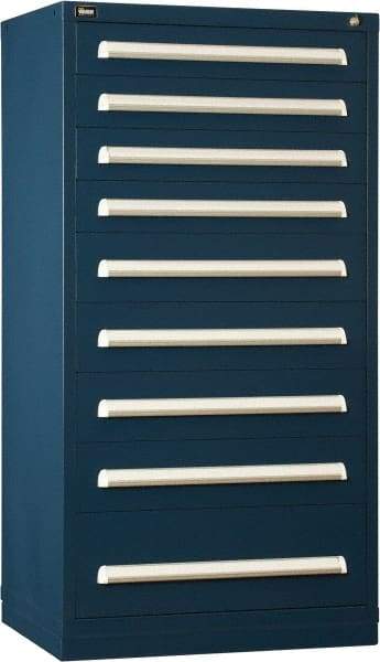 Vidmar - 9 Drawer, Modular Storage Cabinet - Steel, 30" Wide x 27-3/4" Deep x 59" High, Dark Blue - USA Tool & Supply