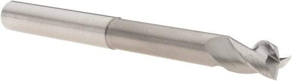SGS - 3/8", 1/2" LOC, 3/8" Shank Diam, 4" OAL, 3 Flute, Solid Carbide Square End Mill - Single End, Uncoated, Spiral Flute, 38° Helix, Centercutting, Right Hand Cut, Right Hand Flute, Series 43L - USA Tool & Supply