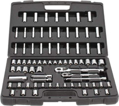 Stanley - 75 Piece 1/4 & 3/8" Drive Standard Deep Socket Set - 3/16 to 13/16", 4 to 19mm, Inch/Metric Measurement Standard - USA Tool & Supply