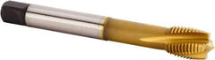 Kennametal - M10x1.00 Metric Fine 3 Flute 6HX Plug Spiral Flute Tap - Powdered Metal, TiCN/TiN Finish, 90mm OAL, Left Hand Flute, Right Hand Thread, Series T620 - Exact Industrial Supply
