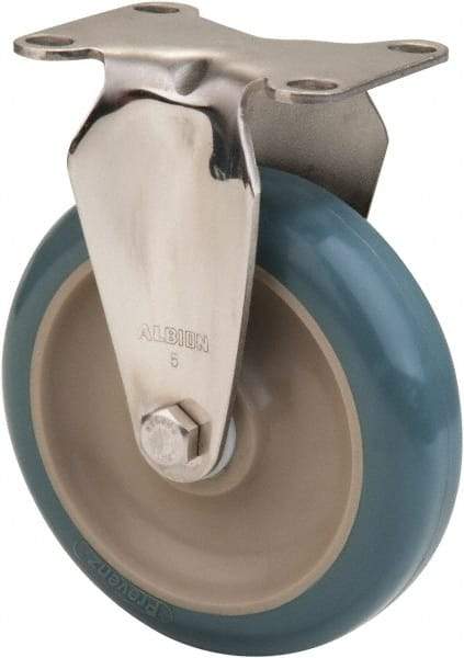 Albion - 5" Diam x 1-1/4" Wide x 6-3/16" OAH Top Plate Mount Rigid Caster - Antimicrobial Polyurethane over Polypropylene, 350 Lb Capacity, Delrin Bearing, 2-1/2 x 3-5/8" Plate - USA Tool & Supply