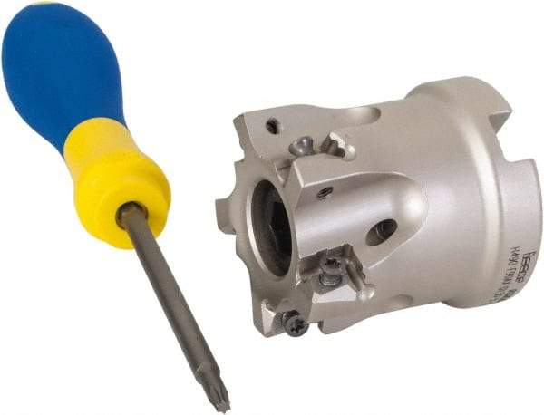 Iscar - 5 Inserts, 1-1/2" Cut Diam, 3/4" Arbor Diam, 0.315" Max Depth of Cut, Indexable Square-Shoulder Face Mill - 0/90° Lead Angle, 1.57" High, H490 AN.X 09 Insert Compatibility, Through Coolant, Series Helido - USA Tool & Supply