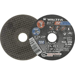 WALTER Surface Technologies - 2" 24 Grit Aluminum Oxide Cutoff Wheel - 1/8" Thick, 3/8" Arbor, 30,600 Max RPM, Use with Die Grinders - USA Tool & Supply