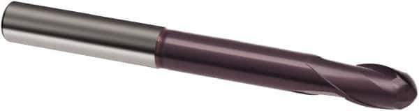 Guhring - 1/4" Diam, 1/4" LOC, 2 Flute Solid Carbide Ball End Mill - FIREX Finish, 3" OAL, 1/4" Shank Diam - USA Tool & Supply