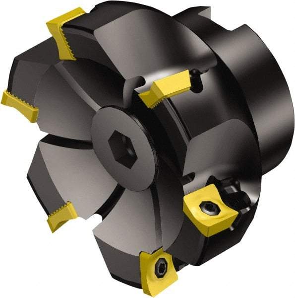 Sandvik Coromant - 6 Inserts, 80mm Cut Diam, 27mm Arbor Diam, 11mm Max Depth of Cut, Indexable Square-Shoulder Face Mill - 90° Lead Angle, 50mm High, R590-1105.. Insert Compatibility, Through Coolant, Series CoroMill Century - USA Tool & Supply