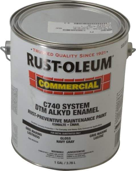 Rust-Oleum - 1 Gal Navy Gray Gloss Finish Alkyd Enamel Paint - 278 to 509 Sq Ft per Gal, Interior/Exterior, Direct to Metal, <400 gL VOC Compliance - USA Tool & Supply