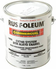 Rust-Oleum - 1 Gal Safety Yellow Gloss Finish Alkyd Enamel Paint - 278 to 509 Sq Ft per Gal, Interior/Exterior, Direct to Metal, <100 gL VOC Compliance - USA Tool & Supply