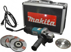 Makita - 4-1/2" Wheel Diam, 10,000 RPM, Corded Angle & Disc Grinder - 5/8-11 Spindle, 120 Volts, 7.5 Amps - USA Tool & Supply