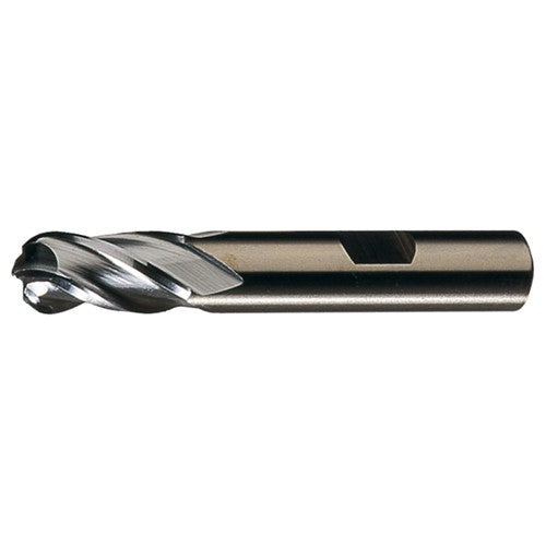 ‎5/16″ Dia. × 3/8″ Shank × 3/4″ DOC × 2-1/2″ OAL, HSSCoPM Bright, Spiral , 4 Flute, CW Helix, Weldon, Ballnose End Mill - Exact Industrial Supply