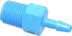 Made in USA - 1/8" Barb, 1/8, HDPE Single Barbed Tube Adapter - Blue, Male - USA Tool & Supply