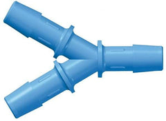 Made in USA - 1/8" Barb, Nylon Single Barbed Tube Y Connector - Blue, Male - USA Tool & Supply