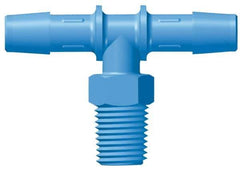Made in USA - 3/8" Barb, 3/8, HDPE Single Barbed Tube Threaded Tee - Blue, Male - USA Tool & Supply