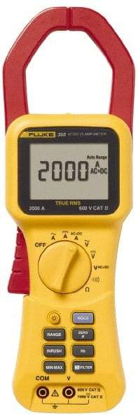 Fluke - 355, CAT IV, CAT III, Digital True RMS Clamp Meter with 2.2835" Clamp On Jaws - 600 VAC, 1000 VDC, 1400 AC Amps, 2000 DC Amps, Measures Voltage, Current, Frequency, Resistance - USA Tool & Supply