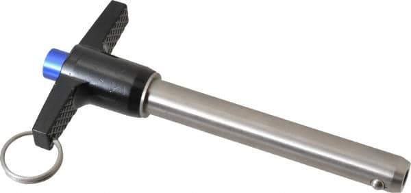 Gibraltar - 5/8" Diam, 4" Usable Length, T Handle, Quick Release Pin - Grade 17-4 Stainless Steel, Bright Finish - USA Tool & Supply