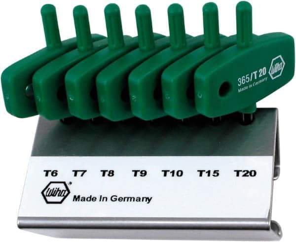 Wiha - 7 Piece T6 to T20 Chrome Vanadium Molybdenum Wing Handle Torx Key Set - T6, T7, T8, T9, T10, T15, T20 Torx Size - USA Tool & Supply