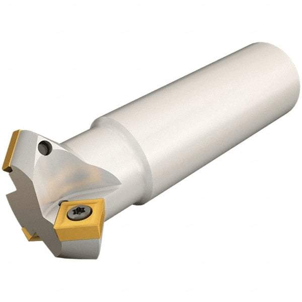 Iscar - 45° Lead Angle, 46.1mm Max Cut Diam, 30mm Min Cut Diam, 7.8mm Max Depth of Cut, Indexable Chamfer and Angle End Mill - 3 Inserts, SCMT-19, SCMW Insert Style, 100mm Overall Length, Straight Shank - USA Tool & Supply