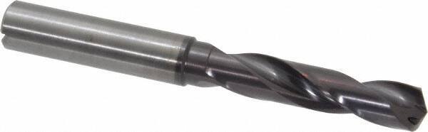 Guhring - 27/64" 140° Spiral Flute Solid Carbide Screw Machine Drill Bit - FIREX Finish, Right Hand Cut, 55mm Flute Length, 102mm OAL, SU Point, Straight Shank, Through Coolant - USA Tool & Supply