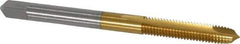 Hertel - #10-32 UNF, 2 Flute, TiN Finish, High Speed Steel Spiral Point Tap - Plug Chamfer, Right Hand Thread, 2-3/8" OAL, 2B Class of Fit - Exact Industrial Supply