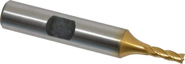 Hertel - 1/8", 3/8" LOC, 3/8" Shank Diam, 2-5/16" OAL, 4 Flute, Cobalt Square End Mill - Single End, TiN Finish, Spiral Flute, 30° Helix, Centercutting, Right Hand Cut, Right Hand Flute - USA Tool & Supply