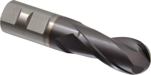 Hertel - 1" Diam, 2" LOC, 2 Flute Cobalt Ball End Mill - TiCN Finish, Single End, 4-1/2" OAL, 1" Shank Diam, Spiral Flute - USA Tool & Supply