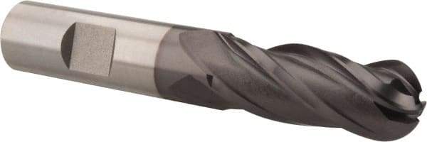 Hertel - 5/8" Diam, 1-5/8" LOC, 4 Flute Cobalt Ball End Mill - TiCN Finish, Single End, 3-3/4" OAL, 5/8" Shank Diam, Spiral Flute - USA Tool & Supply