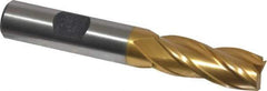 Hertel - 1/2", 1-1/4" LOC, 1/2" Shank Diam, 3-1/4" OAL, 4 Flute, Cobalt Square End Mill - Single End, TiN Finish, Spiral Flute, 30° Helix, Centercutting, Right Hand Cut, Right Hand Flute - USA Tool & Supply