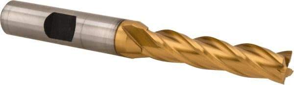 Hertel - 5/16", 1-3/8" LOC, 3/8" Shank Diam, 3-1/8" OAL, 4 Flute, Cobalt Square End Mill - Single End, TiN Finish, Centercutting - USA Tool & Supply