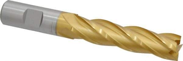 Hertel - 3/4", 3" LOC, 3/4" Shank Diam, 5-1/4" OAL, 4 Flute, Cobalt Square End Mill - Single End, TiN Finish, Spiral Flute, 30° Helix, Centercutting, Right Hand Cut, Right Hand Flute - USA Tool & Supply