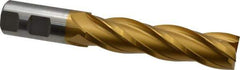 Hertel - 1", 4" LOC, 1" Shank Diam, 6-1/2" OAL, 4 Flute, Cobalt Square End Mill - Single End, TiN Finish, Spiral Flute, 30° Helix, Centercutting, Right Hand Cut, Right Hand Flute - USA Tool & Supply