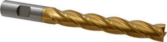 Hertel - 5/8", 4" LOC, 5/8" Shank Diam, 6-1/8" OAL, 4 Flute, Cobalt Square End Mill - Single End, TiN Finish, Spiral Flute, 30° Helix, Centercutting, Right Hand Cut, Right Hand Flute - USA Tool & Supply