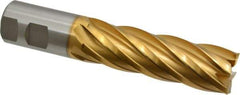 Hertel - 1-1/4", 4" LOC, 1-1/4" Shank Diam, 6-1/2" OAL, 6 Flute, Cobalt Square End Mill - Single End, TiN Finish, Spiral Flute, 30° Helix, Centercutting, Right Hand Cut, Right Hand Flute - USA Tool & Supply