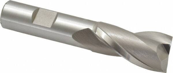 Hertel - 13/16", 1-1/2" LOC, 5/8" Shank Diam, 3-5/8" OAL, 2 Flute, High Speed Steel Square End Mill - Single End, Uncoated, Spiral Flute, 30° Helix, Centercutting, Right Hand Cut, Right Hand Flute - USA Tool & Supply