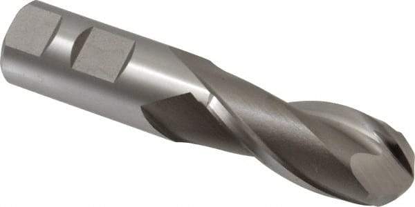 Hertel - 1" Diam, 2-1/4" LOC, 2 Flute Cobalt Ball End Mill - Uncoated, Single End, 4-3/4" OAL, 1" Shank Diam, Spiral Flute - USA Tool & Supply