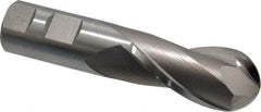 Hertel - 1-1/8" Diam, 2-1/4" LOC, 2 Flute High Speed Steel Ball End Mill - Uncoated, Single End, 4-3/4" OAL, 1" Shank Diam, Spiral Flute - USA Tool & Supply