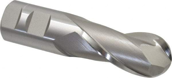Hertel - 1-1/4" Diam, 2-1/2" LOC, 2 Flute High Speed Steel Ball End Mill - Uncoated, Single End, 5" OAL, 1-1/4" Shank Diam, Spiral Flute - USA Tool & Supply