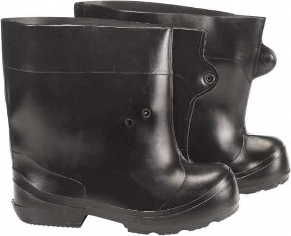 Winter Walking - Men's 5 - 7.5 (Women's 7-9.5) Traction Overboots - 10" High, Plain Toe, Nonslip Sole, Rubber Upper, Black - USA Tool & Supply