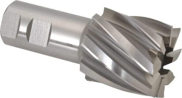 Hertel - 2", 2" LOC, 1-1/4" Shank Diam, 4-1/2" OAL, 8 Flute, High Speed Steel Square End Mill - Single End, Uncoated, Spiral Flute, 30° Helix, Right Hand Cut, Right Hand Flute - USA Tool & Supply