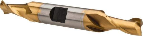 Hertel - 9/32", 9/16" LOC, 3/8" Shank Diam, 3-1/8" OAL, 2 Flute, High Speed Steel Square End Mill - Double End, TiN Finish, Spiral Flute, 30° Helix, Centercutting, Right Hand Cut, Right Hand Flute - USA Tool & Supply