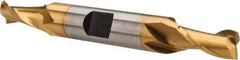 Hertel - 9/32", 9/16" LOC, 3/8" Shank Diam, 3-1/8" OAL, 2 Flute, High Speed Steel Square End Mill - Double End, TiN Finish, Spiral Flute, 30° Helix, Centercutting, Right Hand Cut, Right Hand Flute - USA Tool & Supply