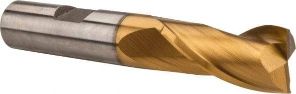 Hertel - 1/2", 1" LOC, 1/2" Shank Diam, 3-1/4" OAL, 2 Flute, High Speed Steel Square End Mill - Single End, TiN Finish, Spiral Flute, 30° Helix, Centercutting, Right Hand Cut, Right Hand Flute - USA Tool & Supply