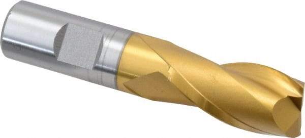 Hertel - 13/16", 1-1/2" LOC, 3/4" Shank Diam, 3-3/4" OAL, 2 Flute, High Speed Steel Square End Mill - Single End, TiN Finish, Spiral Flute, 30° Helix, Centercutting, Right Hand Cut, Right Hand Flute - USA Tool & Supply