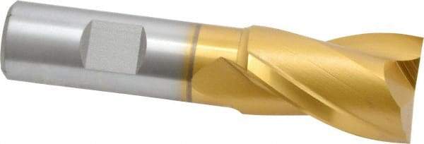 Hertel - 1", 1-1/2" LOC, 3/4" Shank Diam, 3-3/4" OAL, 2 Flute, High Speed Steel Square End Mill - Single End, TiN Finish, Spiral Flute, 30° Helix, Centercutting, Right Hand Cut, Right Hand Flute - USA Tool & Supply