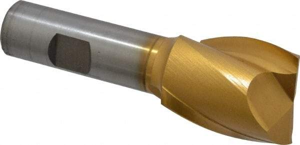 Hertel - 1-1/4", 1-1/2" LOC, 3/4" Shank Diam, 3-7/8" OAL, 2 Flute, High Speed Steel Square End Mill - Single End, TiN Finish, Spiral Flute, 30° Helix, Centercutting, Right Hand Cut, Right Hand Flute - USA Tool & Supply