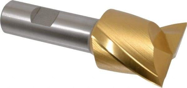 Hertel - 1-1/2", 1-1/2" LOC, 3/4" Shank Diam, 3-7/8" OAL, 2 Flute, High Speed Steel Square End Mill - Single End, TiN Finish, Spiral Flute, 30° Helix, Centercutting, Right Hand Cut, Right Hand Flute - USA Tool & Supply