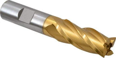 Hertel - 11/16", 1-5/8" LOC, 5/8" Shank Diam, 3-3/4" OAL, 4 Flute, High Speed Steel Square End Mill - Single End, TiN Finish, Spiral Flute, 30° Helix, Right Hand Cut, Right Hand Flute - USA Tool & Supply