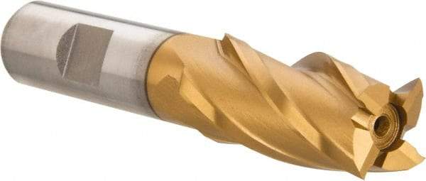 Hertel - 3/4", 1-5/8" LOC, 5/8" Shank Diam, 3-3/4" OAL, 4 Flute, High Speed Steel Square End Mill - Single End, TiN Finish, Spiral Flute, 30° Helix, Right Hand Cut, Right Hand Flute - USA Tool & Supply