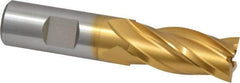 Hertel - 3/4", 1-5/8" LOC, 3/4" Shank Diam, 3-3/4" OAL, 4 Flute, High Speed Steel Square End Mill - Single End, TiN Finish, Spiral Flute, 30° Helix, Right Hand Cut, Right Hand Flute - USA Tool & Supply